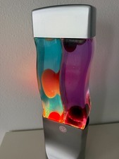 Retro Dual Wavy Motion Lava Lamp Orange Wax Blue Liquid & Purple Wax Lilac Purpl picture
