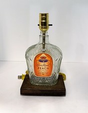 CROWN ROYAL PEACH WHISKEY Liquor Bar Bottle TABLE LAMP Lounge Light w Wood Base picture