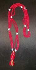 Mazo De 3 Hilos De La Santa Muerte Rojo. Red Santa Muerte Mazo Necklace picture