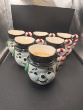 6 Vtg Riddell California Pottery Snowman Mug Cup Winter Christmas Description  picture
