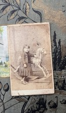 Antique 1860s Little Girl & Rocking Horse Cdv Photo Plattsburg NY picture