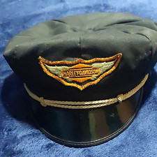 Harley-Davidson Black Captain/Greek Fisherman Hat w/ Gold Logo, Rope Trim picture