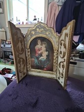 Florentine Gilt Triptych Icon Vintage Central Print Of Madonna And The Child picture