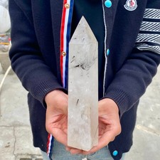 2.49LB Natural black hair crystal, white crystal pillar, quartz crystal picture