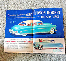 Original 1952 Hudson Full Line Foldout Sales Brochure Wasp Hornet Pacemaker picture