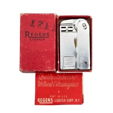 Vintage Regens No. 100 Chrome Pocket Lighter Red Box & Paper Insert Included picture