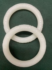 A Pair Of Chinese White Jade Hand Carved Floral Patterns Bangle Bracelets  picture