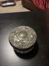Vtge Victorian Crystal Powder Puff Jar With Lid That Has Mirror In Lid picture