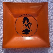 The Playboy Club Ashtray Trinket Dish Orange Glass  VTG c. 1960's Mid Century picture