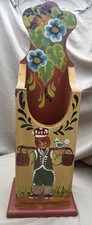 Vintage Hand Painted Wooden Folk Art Wall Pocket Holder – Floral Cottage Primiti picture