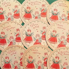 Vtg Mid Century XMAS ANGEL Lot 9 Paper Coasters Tags Embellishments MCM Gold 50s picture