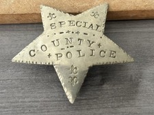 Antique Lawman Star Badge, Special County Police 5 pt Star Badge, Post Civil War picture