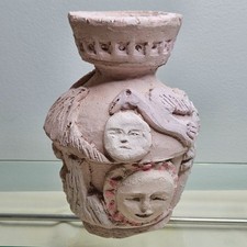 Comanche Clay Pottery Native Vase with Embossed Moon Sun Desert Folk Art picture