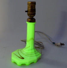Vtg Houze Uranium Glass UV Marbled Custard Slag Art Deco Table Lamp Base 10