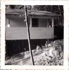 Vintage 1954 Black & White Photo Lake George NY Cabin Cottage Woods Snapshot picture