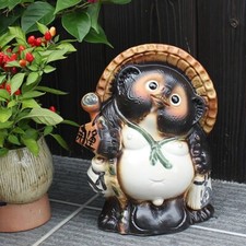 Shigaraki Ware Tanuki Japanese Raccoon Dog Statue Pottery Lucky Charm Japan NEW picture