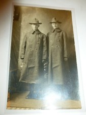 Vintage WWI RPPC 1918 US Soldiers Greatcoats Campaign Hats Military Postcard picture