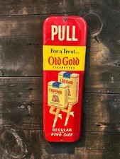 Vtg Old Gold Cigarettes Tin Litho Door Pull Sign Dancing Packs Regular King Size picture