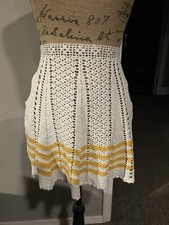 Vintage Handmade Crochet Yellow And White 1/2 Apron Intricate Detail picture