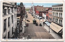 Vintage Main Street La Crosse Wisconsin Postcard - Majestic Theatre Trolley 1928 picture