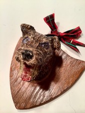 Antique Terrier Dog Hand Carved -Black Forest?-on Wood Shield For Hanging picture