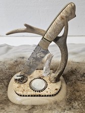 Paul Neal Custom Handmade Fixed Blade Knife & Stand Hand carved EAGLE picture