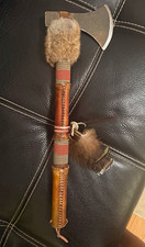 Native American Style Tomahawk Hatchet Fur Accent & Leather Wrapped Handle picture