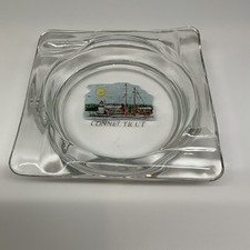 Connecticut Souvenir Glass Ashtray Square Clear Vintage Sailboat Lighthouse picture