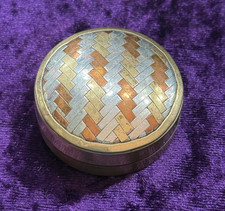 Vtg Copper Brass Weave Trinket Pill Box Jewelry Ring Keepsake Hinged Tin picture