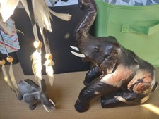 12' Leather Elephant and Small Elephant Vintage picture