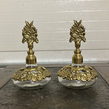 Pair of Vintage Hollywood Regency Filigree Glass Perfume Bottles.5” X 3” picture