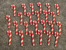 Vintage Paper Mache Candy Cane Lot Of 24 Christmas Ornament Red White Rare picture