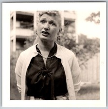 Vtg B&W Snapshot Stylish Woman Cardigan Sweater Blouse Jewelry Fashion 1950s picture
