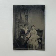 Antique Tintype Two Victorian Women Seated 1/6 Plate Portrait picture