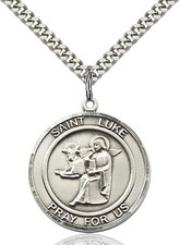 Pewter Saint Luke the Apostle Holy Medal Pendant Necklace 24