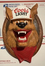 VINTAGE 1987 COORS LIGHT BEER WOLF RED BANDANNA 3D SIGN 14