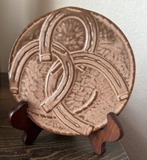 Vintage Frankoma Desert Gold GOOD LUCK Horseshoe Trivet 94TRH Plate WITH STAND picture