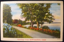 Gretting From Bowerston Ohio OH Harrison County Road Lake c1940s Postcard A25 picture