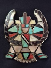 Large Vintage Zuni Sterling Silver Inlay Eagle Dancer Brooch picture