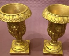 2 Pc. 7.5 In. Gilded Gold Antiqued Urns picture