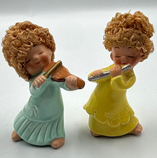 Vintage Enesco 1950s Hand Painted Glazed Ceramic Child Musician Figurines Set picture