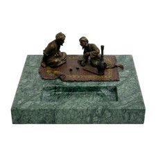Austrian Cold Painted Bronze Dice Players on Marble Desk Tray early 20th cen picture