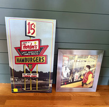 Vintage Hardee’s restaurant decor lot retro $.15 hamburgers, sign/framed picture picture