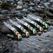 LOT SET OF 5 PCS, Folding Knife Handmade Damascus Steel Outdoor Pocket Knife picture