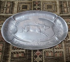Large Antique Kayserzinn Hunting Stag Motif Pewter Platter Art Nouveau 22