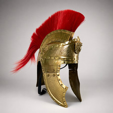 Roman Praetorian Brass Helmet Red Horsehair Plume Medusa LARP Cosplay Armor picture