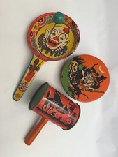 Vintage 1930s 1940s Halloween Noisemaker, US Metal, Toy, Tin Litho Clown lot 3 picture