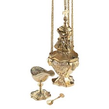 Ornate Brass Censer With Boat Set Church Incense Burner Religious Accessory picture