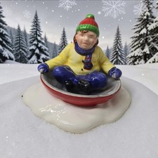 Dept 56 Vintage Snow Village Saucer Sledding Boy Child Figurine Red Sled Taiwan picture