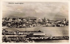 Seattle Washington, City Skyline Waterfront Boats, VTG RPPC Real Photo Postcard picture